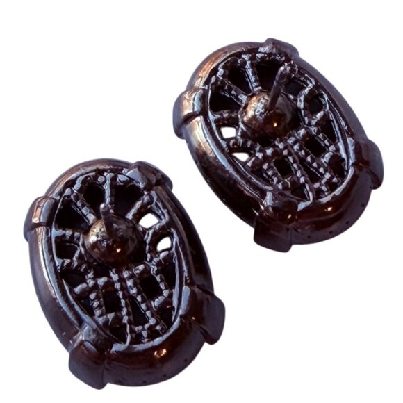 Chico’s Vintage Y2K Faceted Oval Black Glass Post Earrings Gunmetal Setting New - Picture 6 of 7